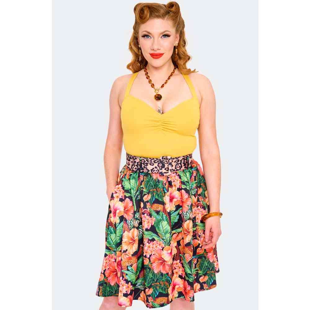 Voodoo Vixen - Jungle Print Flare Skirt - Multicolours